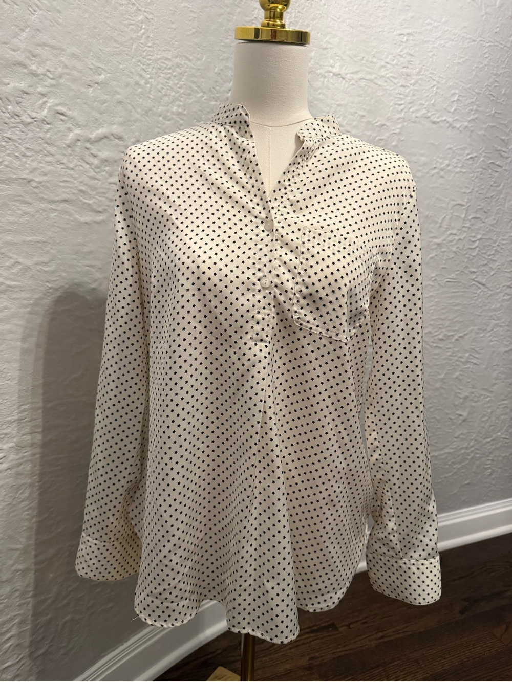 Kasper Cream Blouse with Black Polka Dots